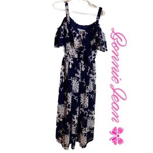 BONNIE JEAN Maxi Special Occasion Dress Cold Shoulder~Lined~Ruffle Front Size 8